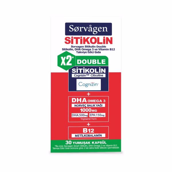 Sorvagen Smart Double Sitikolin DHA Omega 3 ve B12 30 Kapsül