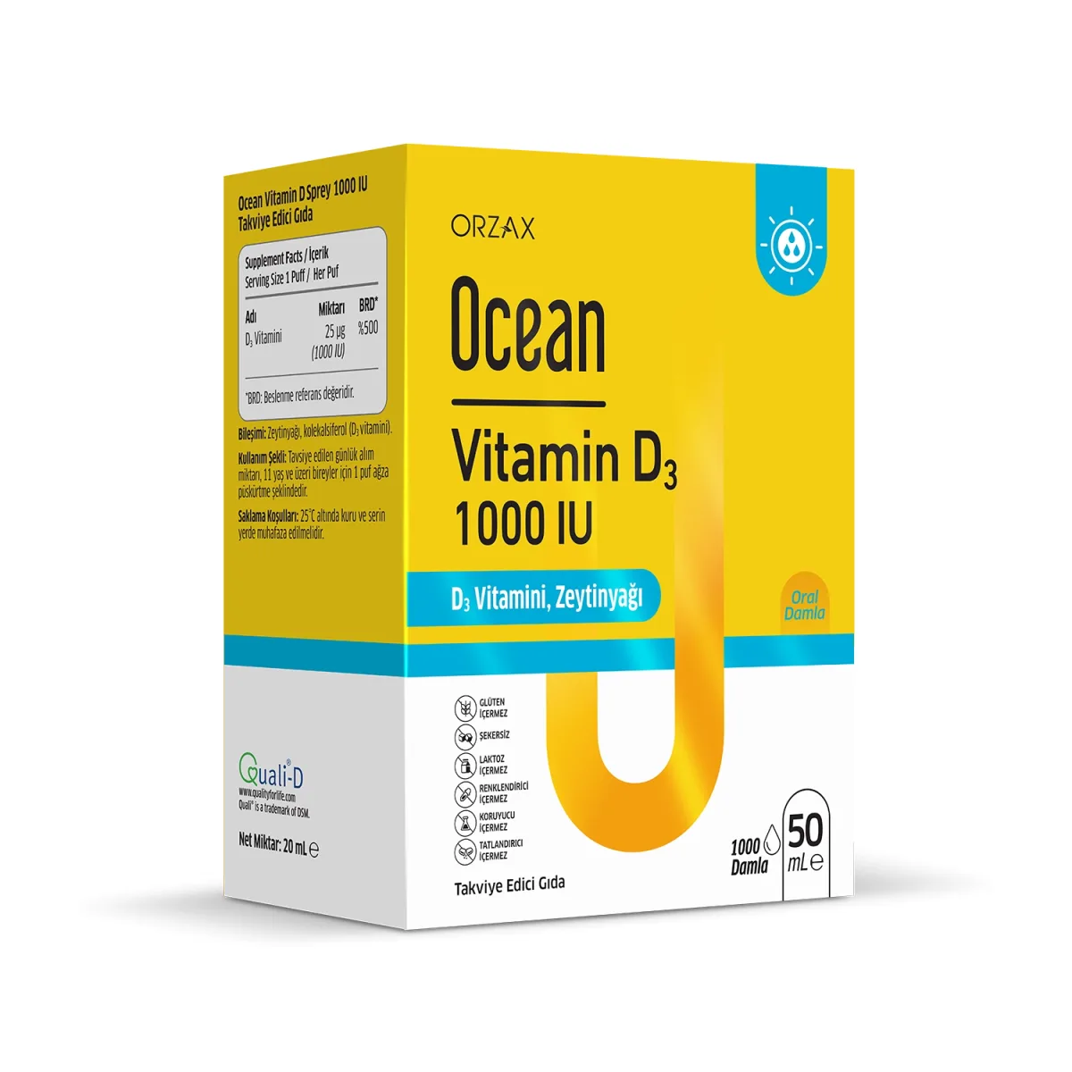 Orzax Ocean Vitamin D3 1000 IU 50 ml Damla