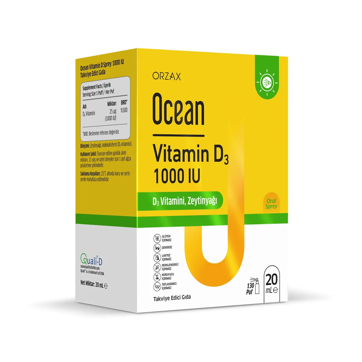Orzax Ocean Vitamin D3 1000 IU Sprey 20ml