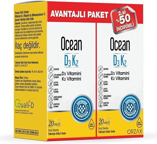 Orzax Ocean D3K2 Damla 20 ml İkili