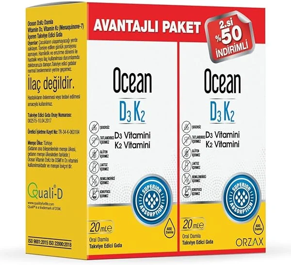 Orzax Ocean D3K2 Damla 20 ml İkili