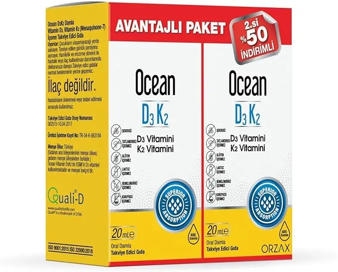 Orzax Ocean D3K2 20 ml Damla İkili Orzax Ocean D3K2 Damla 20 ml İkili - Görsel 1