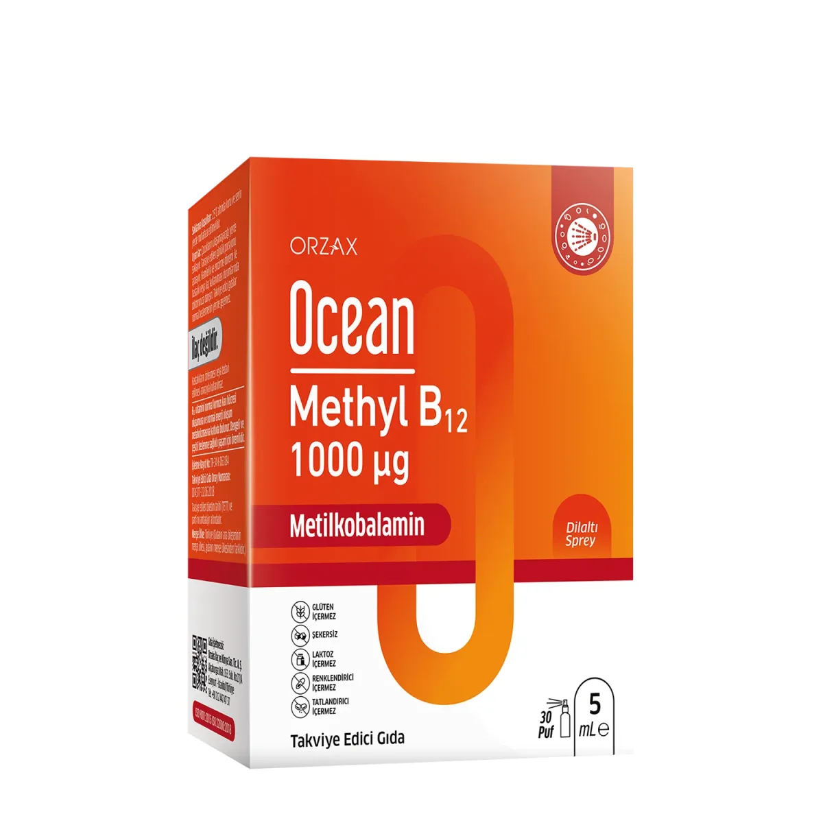 Orzax Ocean 1000 mg Methyl Cobalamin B12 Sprey 5 ml