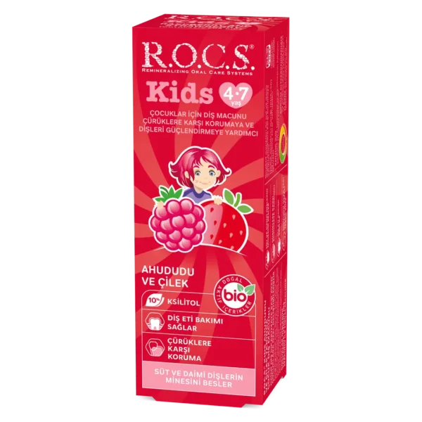 ROCS Kids 4-7 Yaş Meyveli Çocuk Diş Macunu 35ml (Ahududulu-Çilekli)