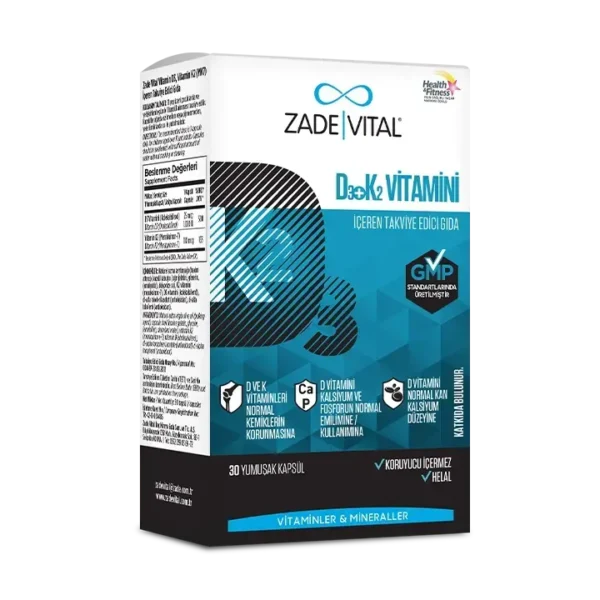 Zade Vital D3 + K2 Vitamini İçeren Takviye Edici Gıda 30 Yumuşak Kapsül