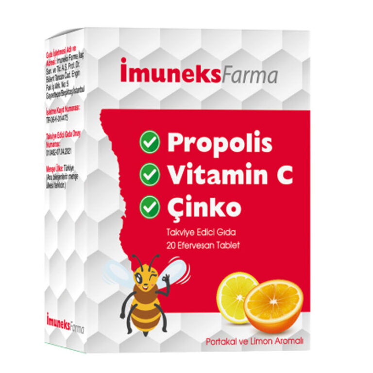 Imuneks propolis vitamin c cinko iceren takviye edici gida 20 efervesan tablet
