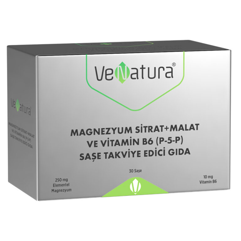 Venatura magnezyum sitrat malat ve vitamin b6 p5p takviye edici gida 30 sase